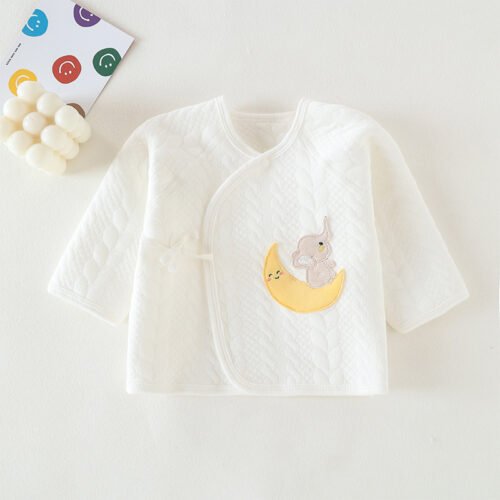 Newborn pure cotton A-type boneless long-sleeved spring and autumn half-back shirt